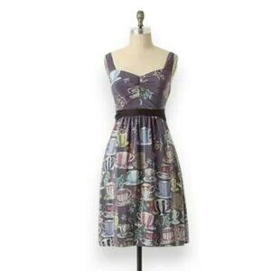 Anthropologie Floreat Periwinkle Blue-Purple Silk Fit Flare Sweetheart Dress M 6